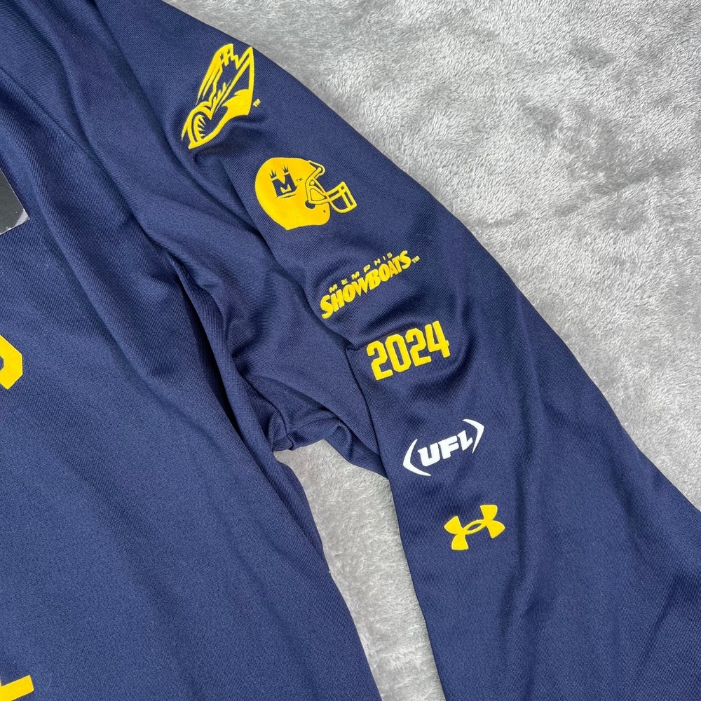 Under Armour Memphis Showboats UFL Navy Blue Tech‎ Long Sleeve Shirt Mens Large - Picture 5 of 11